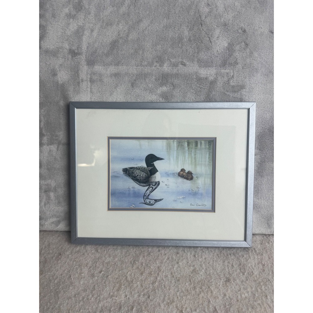 Sue Coleman Loon and chicks Framed Print Pacific Northwest First Nations Art 16"